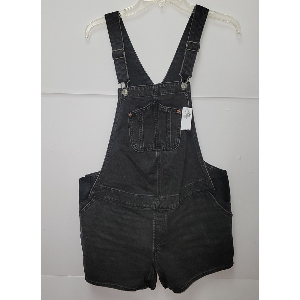 Old Navy Maternity Denim Short Overalls M Black Washed Cotton Grunge Y2K Western